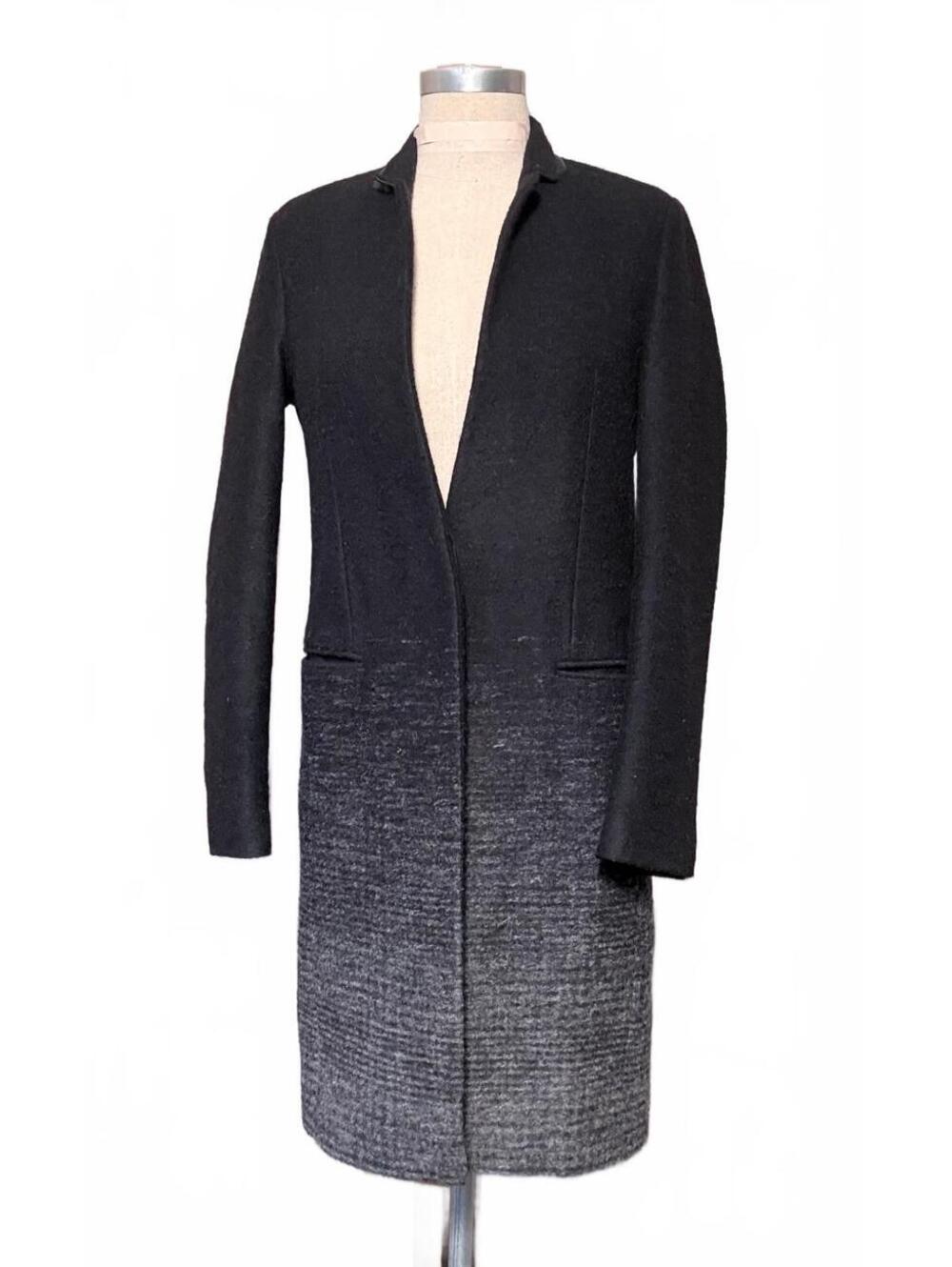 AllSaints Italian Wool Leather Trim Ombré Coat US 6 Black Gray